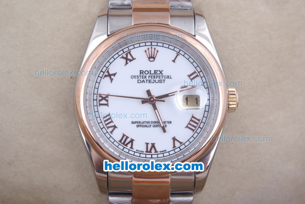 Rolex Datejust Oyster Perpetual Automatic Rose Gold Bezel with White Dial and Rose Gold Roman Marking-Small Calendar - Click Image to Close